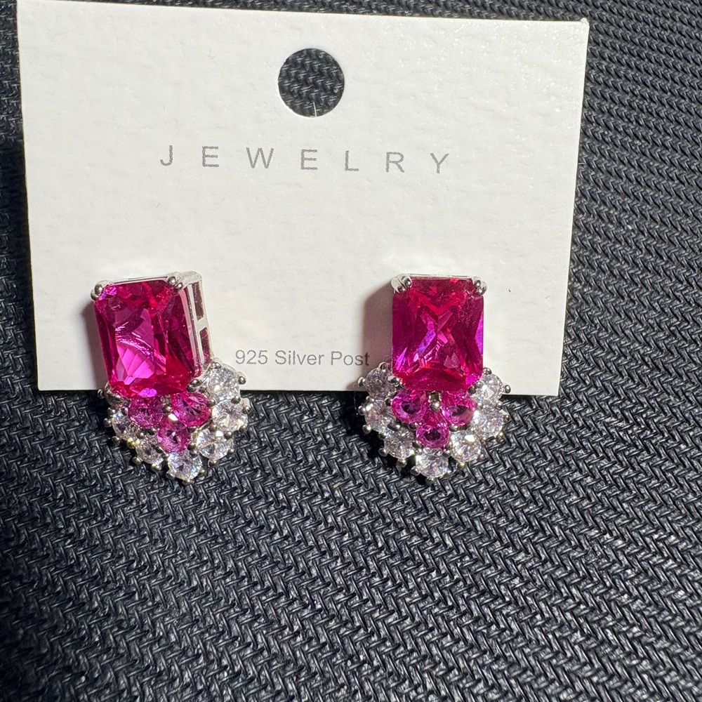 Elegant Pink and Silver Earrings post earrings 925 silver